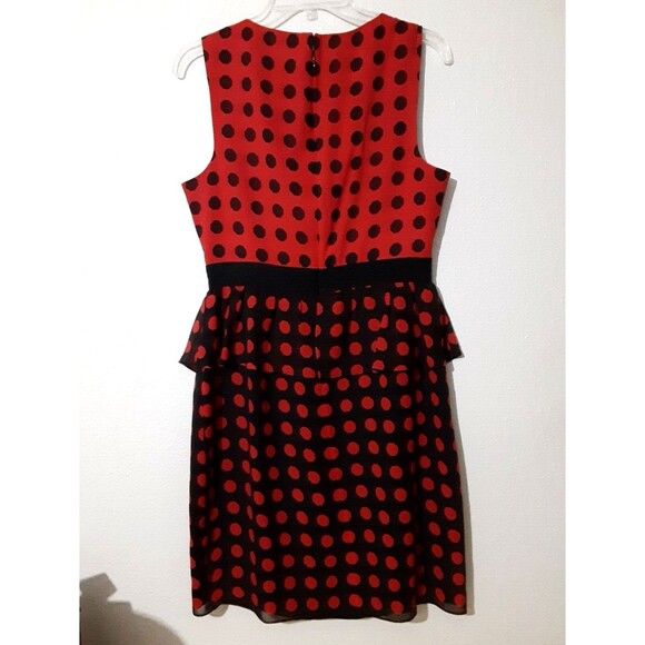 TRINA TURK Ladybug SILK BLACK RED POLKA DOT PEPLUM SHEATH PARTY WORK DRESS 10 - Picture 6 of 10
